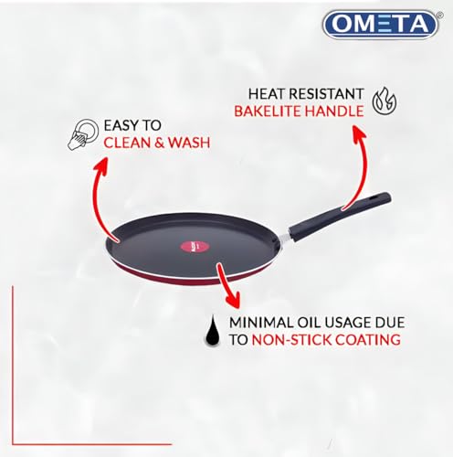 Image of OMETA Aluminium Non-Stick Non-Induction Healthy Dosa Tawa Tawa 26 cm Diameter