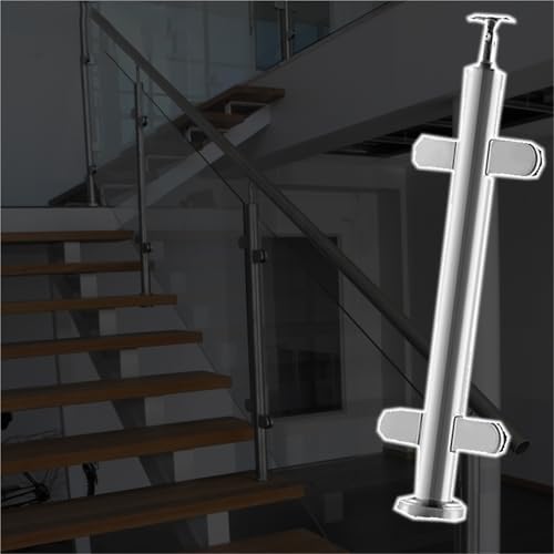 Stainless Steel Glass Fence Post, 36in No-Punch Black Silver Pillar for Indoor Stair Railing & Deck Partition, Durable Vitreous Design, Modern Aesthetic