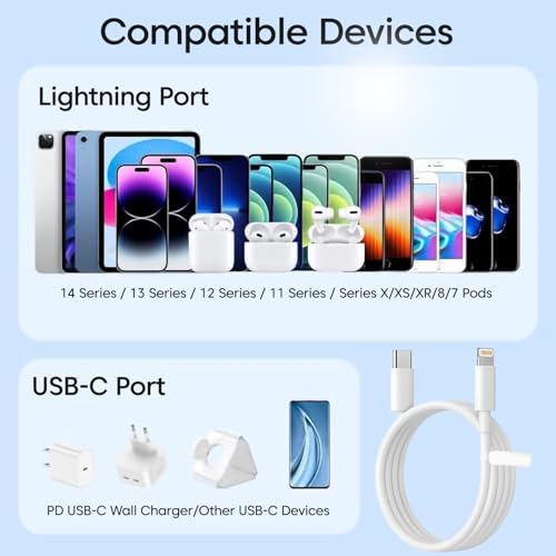 Image of iPhone Charger Adapter 20W Lightning Cable Combo (MFi-Certified) Compatible with iPhone 14 /14Plus /14Pro /14 Pro max13 /13 Pro /13 Pro max /12 /12 Pro /11 /X /X