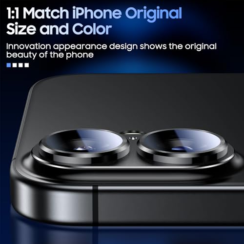 Image of Uyiton Compatible with iPhone 16 / iPhone 16 Plus Camera Lens Protector - [Not Easy to Break][Strong Adsorption][Case-Friendly] Metal Tempered Glass Rear Camera Screen Cover - Black Titanium