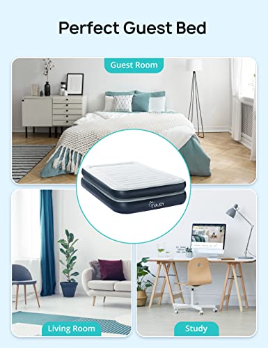 Evajoy Full Size Air Mattress with Built in Pump, 18\'\' Inflatable Luxury Double High Blow Up Mattress, Easy to Inflate/Quick Set Bed, Durable Portable Waterproof Blue & Grey (EJ-HF001)