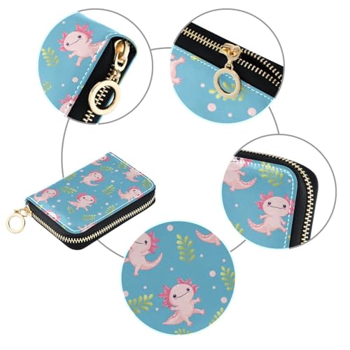 RFID Credit Card Holder Cute Axolotls Leather With Zipper Card Case Wallet for Women Girls3