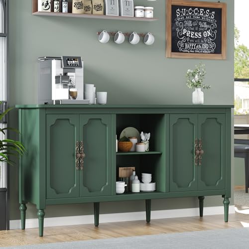 Vintage Buffet Sideboard Cabinet with 4 Doors, 59" Mid Century Mo...