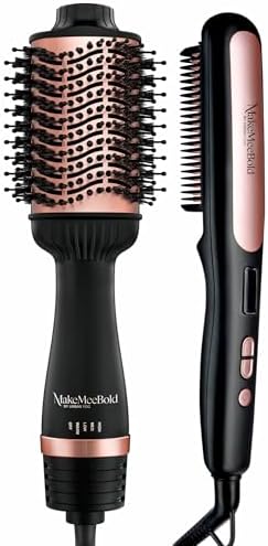 Urban yog Makemeebold 2-In-1 Hot Air Brush & Hair Straightener Brush Combo | Hair Dryer,Volumizer & Electric Comb | 5 Temp Controls,Ceramic Plates,Fast Heating