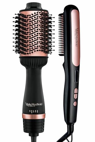 Urban yog Makemeebold 2-In-1 Hot Air Brush & Hair Straightener Brush Combo | Hair Dryer,Volumizer & Electric Comb | 5 Temp Controls,Ceramic Plates,Fast Heating
