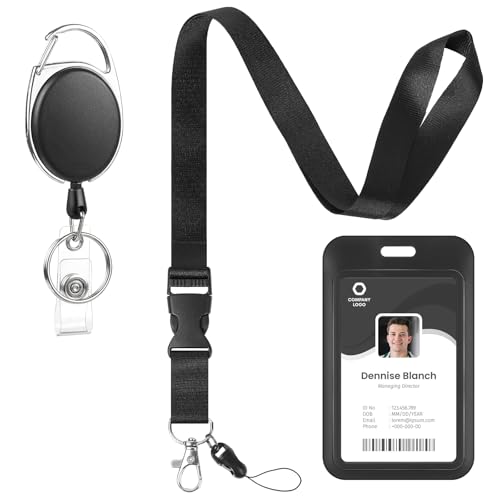 Lanyards for ID Badges Retractable ID Badge Holder with Breakaway Lanyard Heavy Duty Badge Reel with ID Card Holders for Work Office Teacher