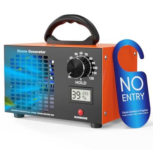 Ozone Generator - 120 000 mg/h Ozone Machine with 120Min Timer Temperature and Humidity Display Suitable for 500 Odor Eliminator Air Purifier for Car Home Pet Cooking Smoke Kitchen Hotel