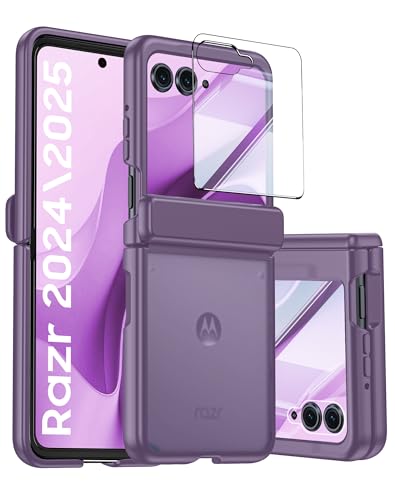 oupeigar for Motorola Razr 2025 Case/Razr 2024 Case with Hinge Protection, Screen Protector, Ultra-Thin Skin Feel Translucent Frosted, Shockproof Cover for Razr 2025/2024-Purple (NOT for Plus/Ultra)