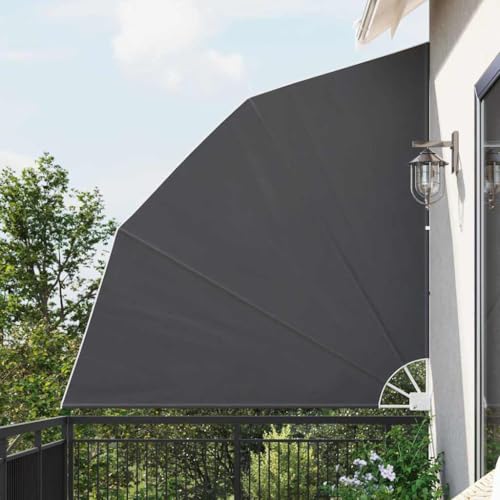 Balkon Sichtschutz Schwarz 210x210 cm, Polyester & Stahl, Faltbarer UV-beständiger Sonnenschutz für Terrasse Garten Patio, Verstellbares Sonnensegel für Privatsphäre im Außenbereich