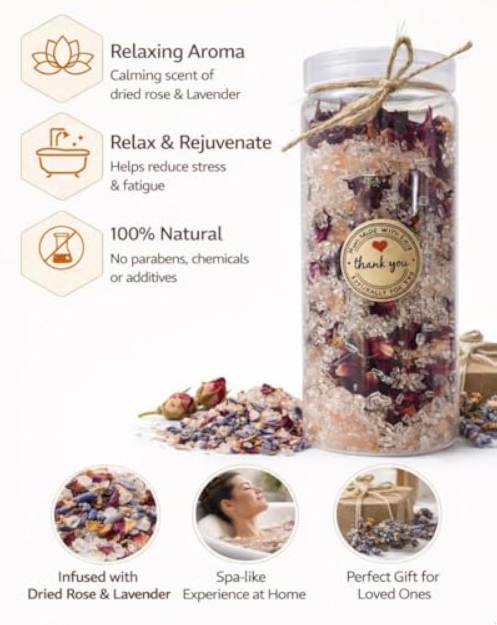 Handmade Bath Salt with Dried Rose & Lavender