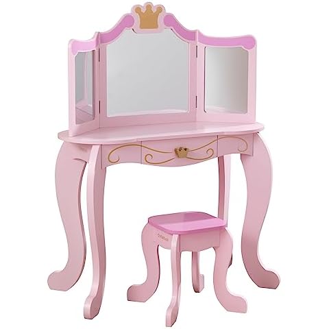KidKraft- Princess Juego de tocador con espejo y taburete de madera Cover