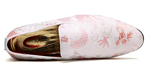 Santimon Mens Penny Loafers Embroidery Casual Slip On Driving Wedding Prom Shoes Moccasins Smoking Slipper Pink3