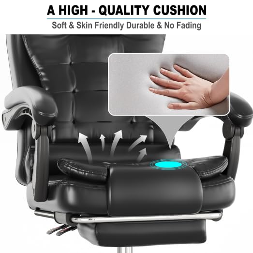 Blisswood Executive Office Chair with Footrest & Lumbar Support Ergonomic Recliner Computer Desk Chair Adjustable Back Rest Heavy Duty 360° Swivel for Home Office (Black)