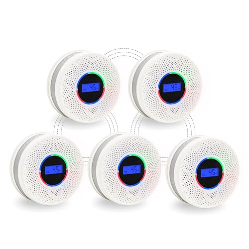 Kesymo 5Pack Upgraded Interlinked Smoke Carbon Monoxide Detector, Battery Powered&Wireless Interconnected Smoke and CO Alarm, Transmission Range of Over 820 ft (Includes Battery)