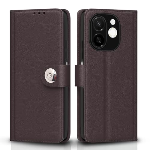 Image of Pikkme Flip Cover for Tecno Spark 30C 5G Leather Finish | Inside TPU with Card Pockets | Wallet Stand and Shock Proof | Complete Protection Button Flip Case(Coffee)