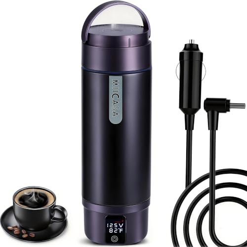 Vacuum Insulated Car Electric Kettle Miicasa Stainless Steel Tumbler Car Water Heater 12V/24V Water Boiler with 6 Temperature and Auto Shut-Off Boil Dry