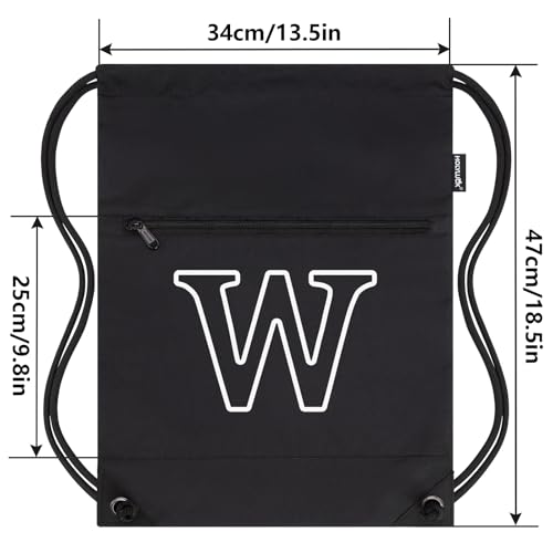 Image of HOLYLUCK Drawstring Bags Initial Backpack Sackpack Cinch Bags for Sports, Gym, Travel, Beach (Black-W)