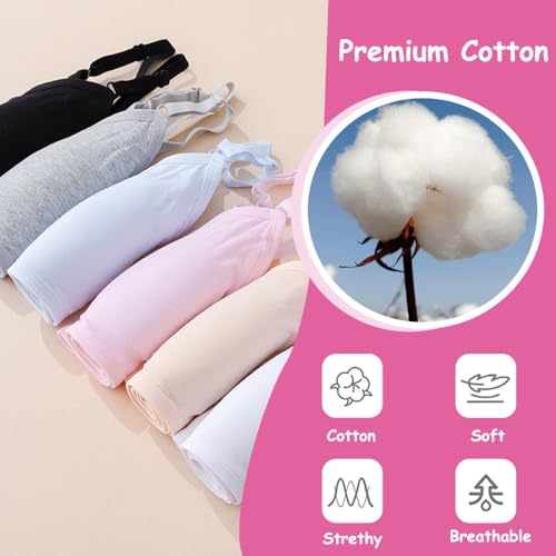 4 Pack Girls Sports Bra Training Bras Underwear with Fixed Bust Pad and Adjustable Strap Teenage Girls Crop Top for Kids 10-18 Years