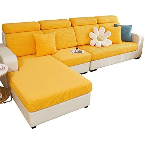 oiuruni Stretch Couch Cushion Cover,Jacquard Sofa Seat Cushion Covers Non Slip Washable Universal Sofa Cushion Furniture Protector Sofa Seat Covers for Chair L Shaped Sofa-yellow-1pc S+ Cover
