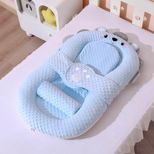 NIGOEベビーベッド、多機能ベビーベッド、 折りたたみ式 ベッドインベッド 添い寝 、 スロープスリーピングマット新生児バイオニックベッド、 携帯型ベビーベッド 、 正反面使用可 、 吐き戻し防止のクッション付 (ベビーベッド + スロープマット,ブルー
