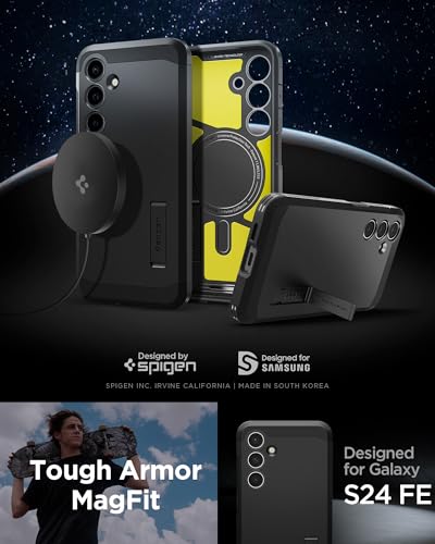 Image of Spigen for Galaxy S24 FE Case, Tough Armor MagFit [Kickstand] [Compatible with MagSafe] [Military-Grade Protection] - Black