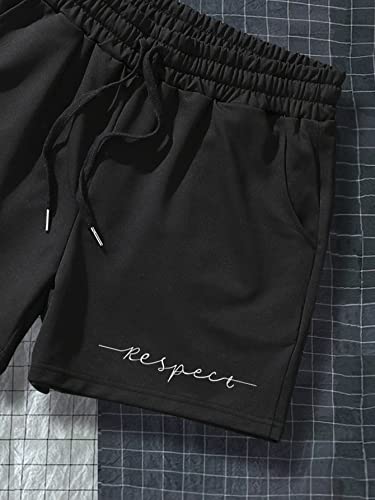 GORGLITTER Shorts masculino com estampa de letras, cordão na cintura, shorts de treino de verão com