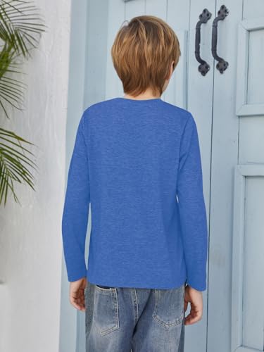 Image of Boys Long Sleeve Shirt Crewneck Solid Color Casual Top with Chest Pocket for Kids 5-14 Years