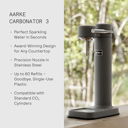 Image of Aarke Carbonator 3 - Premium Sparkling Water Maker, Matte Grey | Stainless steel, Cordless soda maker for home, Carbonated water machine, BPA-free PET bottle included