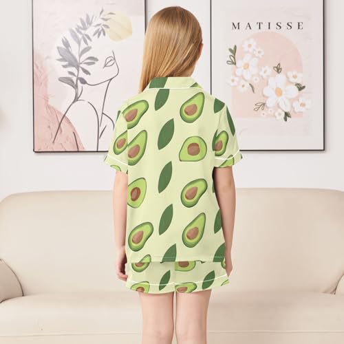ALAZA Avocado Green Leaf Pajamas Satin Pajama Set Short Sleeve Button Down Sleepwear4