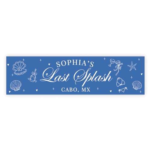 Andaz Press Last Splash Custom Bachelorette Banner, Personalized Bachelorette Party Decorations, Something Blue Banner, Cute Party Decor, Backdrop for Pictures, Beach Coastal Themes, 13x48 Inch