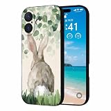 Compatible with iPhone 17 Case 6.3 inch, Easter Rabbit Phone Case Spring Watercolor Bunny Leaf Grass Linen Texture Ultra Slim Thin Silicone Cover Anti-Scratch Shockproof Protective Rubber Cover
