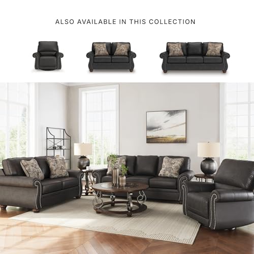 Image of Signature Design by Ashley Chatterton Loveseat, Traditional Faux Leather Couch with Nailhead Trim, No Assembly Required, Ideal for Living Rooms and Small Spaces, Granite, 68 inch W