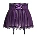ABAFIP Men's Sissy Lingerie Mini Skirt Floral Lace Trim Mesh Sheer Skirts with Garters Belt See Thru Crossdressing Underwear Strappy Underpants Dark Purple X-Large