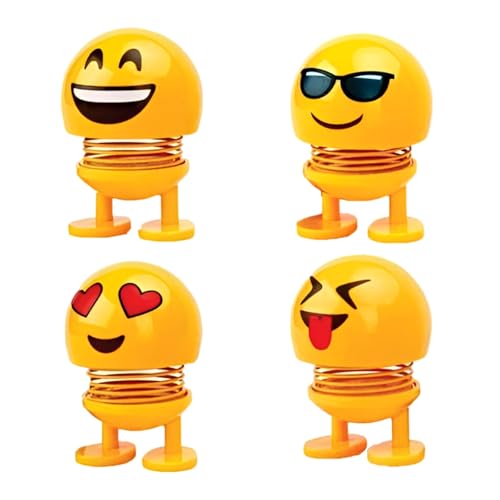 Image of SIAGO SIA127 Spring Cute Smiley Doll Car Ornament | Bouncing Dashboard Decor with Cheerful Face | Interior Car Accessory for Men & Women (Yellow, Pack of 4)