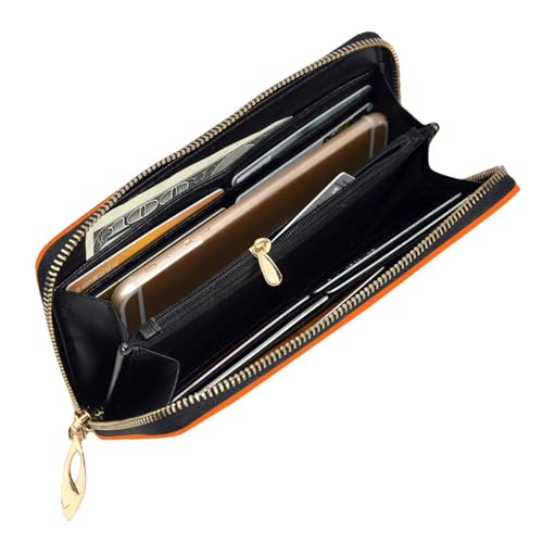 NasturtiumJLH Orange Leather Wallet for Women Long Coin Purse Ultra Slim Credit Cards Holder Bifold Clutch3