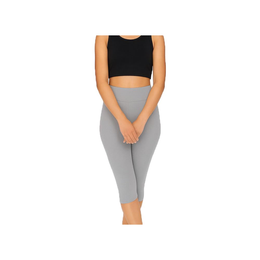 Womens Casual Regular Wear Cotton Blend Solid 3/4th Plain Capri for Girls Grey 1Pack-picture-30