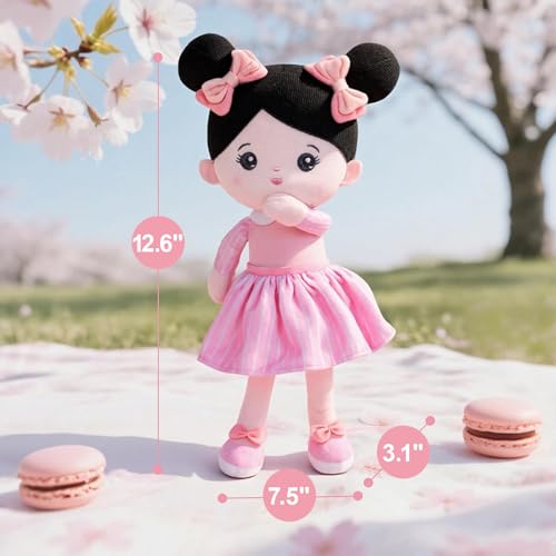 Image of OUOZZZ Soft Plush Baby Doll 12.6 Inch, Asian Black Hair Snuggle Buddy | Perfect Birthday Toy & Gift for 1 Year Old Girls, Cuddly Companion Suitable for Infants & Toddlers