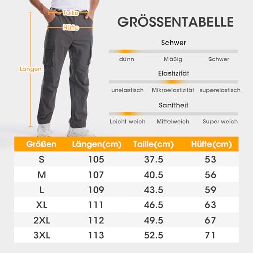 BondiTrekk Herren Zip Off Wanderhose, Arbeit Hosen Funktionshosen Outdoor Hosen für Herren mit 6 Taschen Elastische wasserdichte atmungsaktive Outdoorhose XL