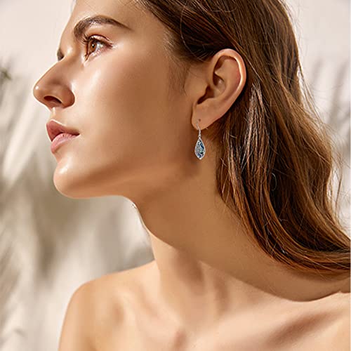 Silver Earrings for Women Sterling Silver Filigree Earrings Teardrop Dangle Drop Filigree Bohemia Jewelry Gift for Women Mother Mom2