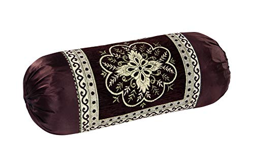 Image of 2 Piece Valvet Chenille Bolster Cover Set - 32x16 inches, Coffee