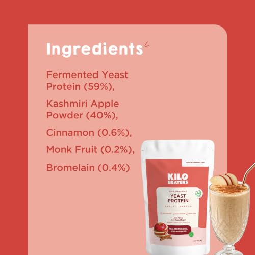 Image of Kilobeaters Fermented Yeast Protein Powder | Apple Cinnamon Flavour | 24g Protein Per Serving | Vegan Plant Protein | Gut Friendly | Gluten Free | Zero Added Sugar | Zero Fillers | 1kg