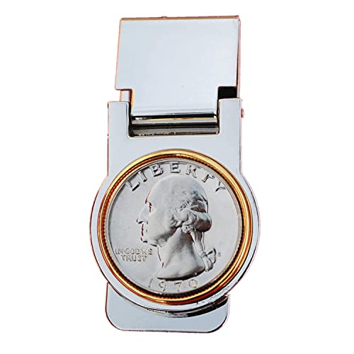 US 1970 Washington Quarter BU Uncirculated Gem Proof Coin Two-toned Hinged Money Clip NEW