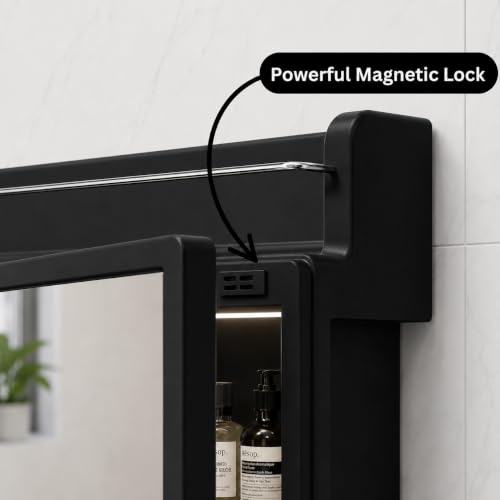 Image of BRANCO Bathroom Cabinet with Mirror | Storage Organiser | Strong Plastic Bathroom Shelves Wall Mounted | Mirror Cabinet (Black)