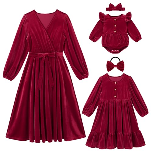 Vestido de Navidad para madre e hija en terciopelo elegante para fiestas familiares