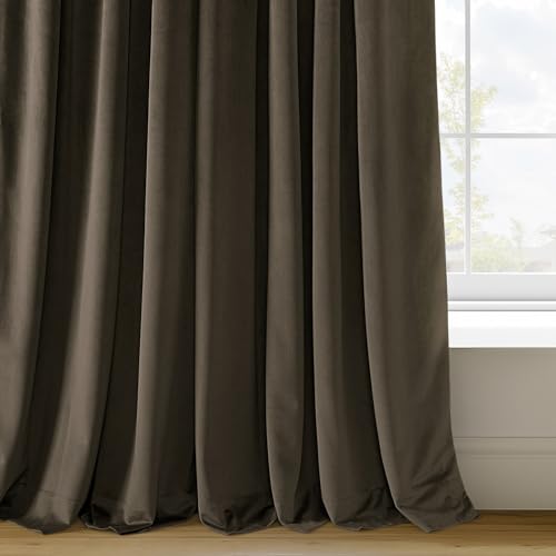 HPD Half Price Drapes Signature Velvet Thermal Blackout Curtains for Living Room 84 Inch Long (1 Panel) Rod Pocket Insulated Blackout Curtains for Bedroom Window Curtains, 50W x 84L, Java