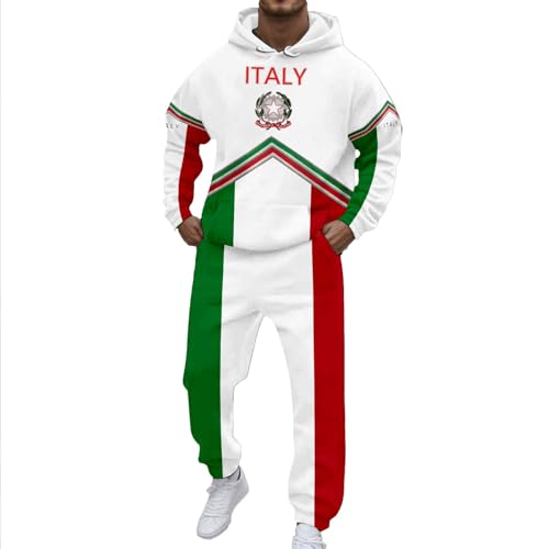 Munweiyu Traje de traning para hombre con bandera de Italia, chándal para correr, traje de jogging estampado, 2 piezas, sudadera con capucha y pantalones de chándal, ropa deportiva, tricolor, bandera