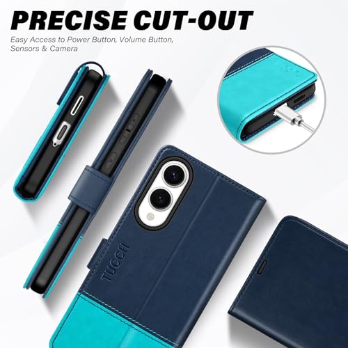 TUCCH Wallet Case for Galaxy S25 Edge 5G, Magnetic PU Leather Kickstand [RFID Blocking] 4 Card Slots Folio Cover with TPU Shockproof Inner Shell Compatible with Galaxy S25 Edge 6.7", Blue & Lake Blue by TUCCH - Used condition - Image 8