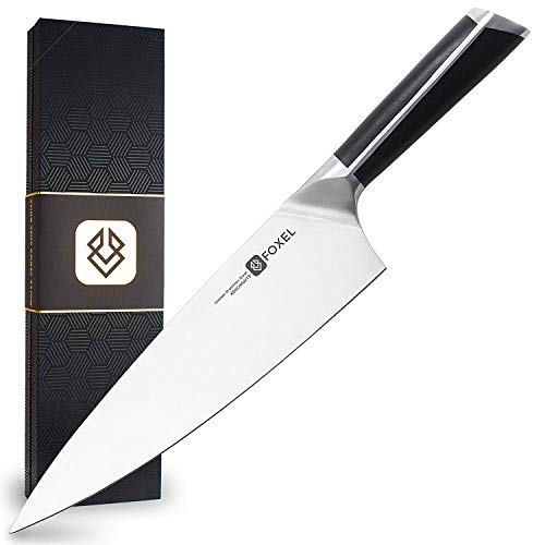 Chef Knife Knives 8 Inch - Chefs Kitchen Professional Cooking Blade - FOX Series Combine Stylish Ebony Wood Handle w/Functional Razor Sharp German High Carbon Stainless Steel - Premium Gift Box