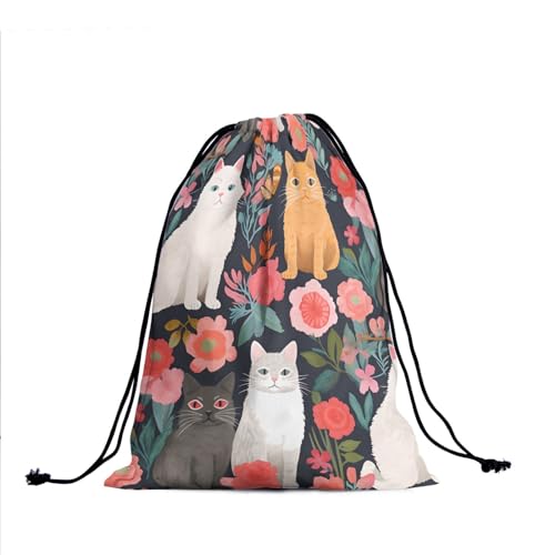Image of Nerxy Floral Cats Gymnastics Grip Bag - Pet Drawstring Grip Pouch for Gymnasts, Flowers String Bag, Adjustable Gym Drawstring for Travel Sports