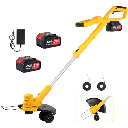 Desbrozadora Bateria de 21 V,2 baterías de 4000 mAh, Altura y Angulo Ajustables, 8500 RPM, 2 Bobinas, Bordeadora y Recortadora de Césped